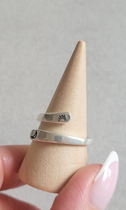 Silver Moon Ring: Adjustable Boho Jewelry