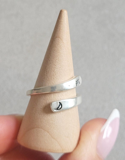Silver Moon Ring: Adjustable Boho Jewelry