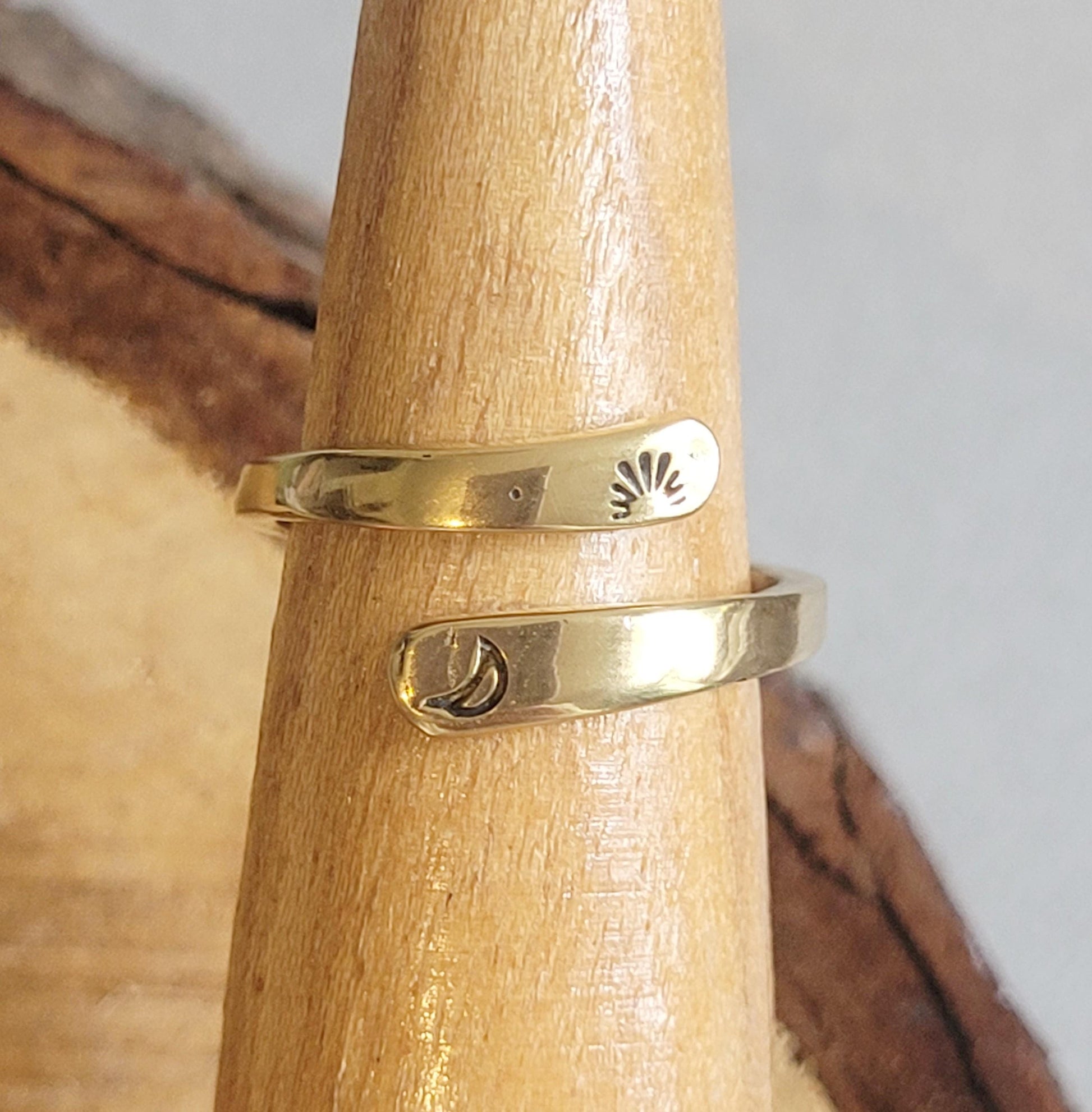 Brass Adjustable Ring: Moon & Sunshine Design - Boho Jewelry