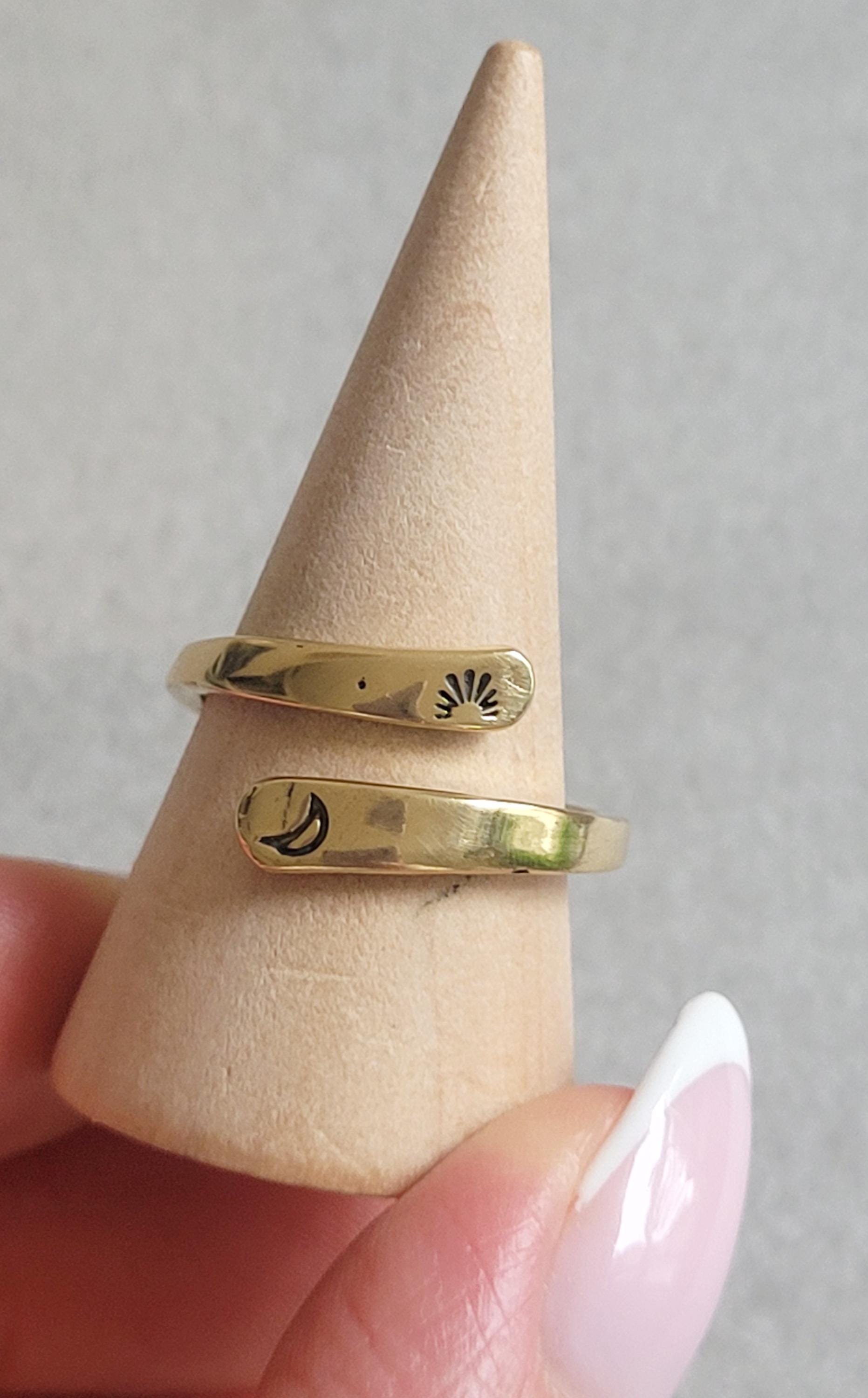Brass Adjustable Ring: Moon & Sunshine Design - Boho Jewelry