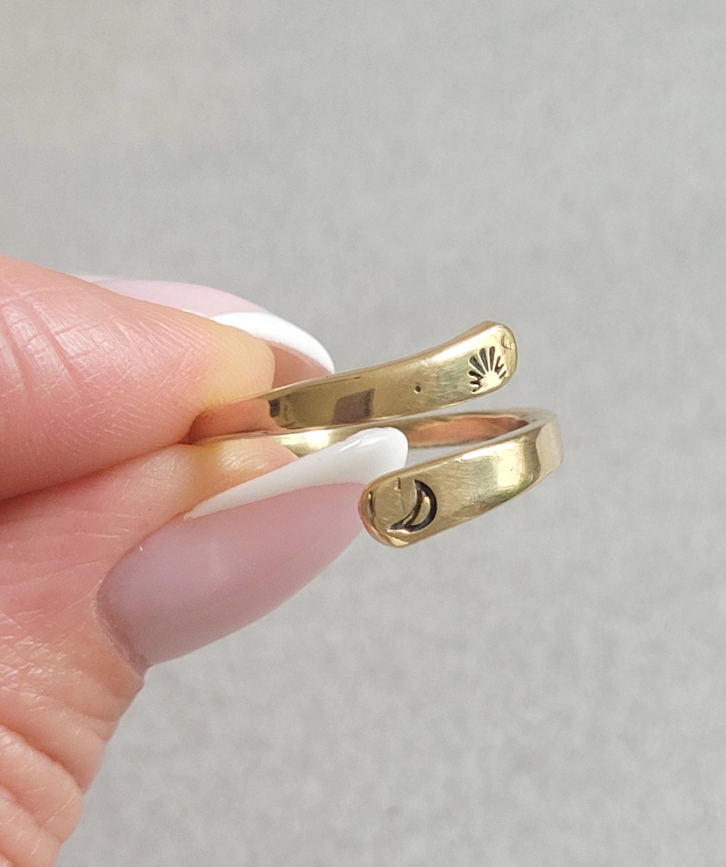 Brass Adjustable Ring: Moon & Sunshine Design - Boho Jewelry