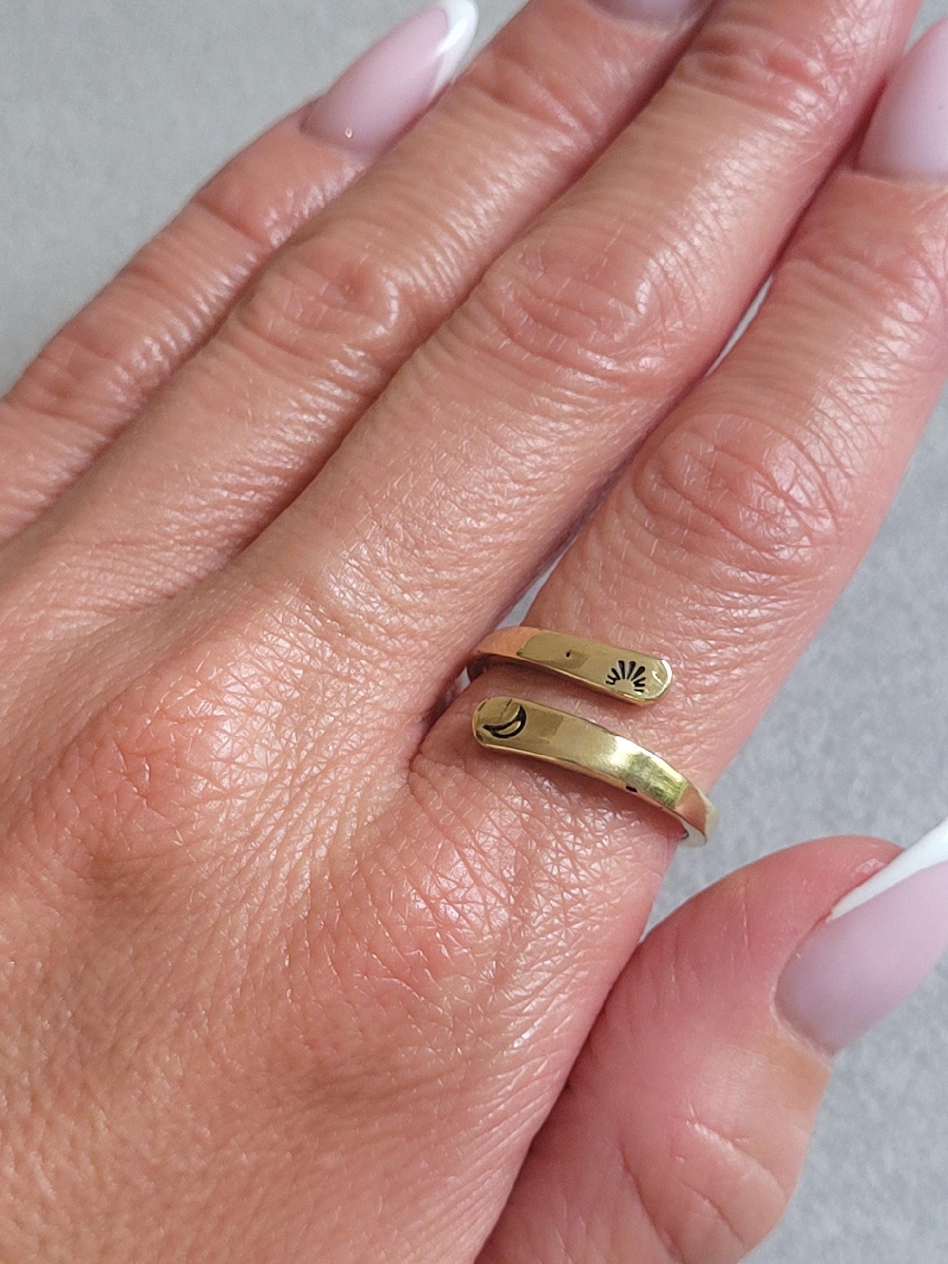 Brass Adjustable Ring: Moon & Sunshine Design - Boho Jewelry