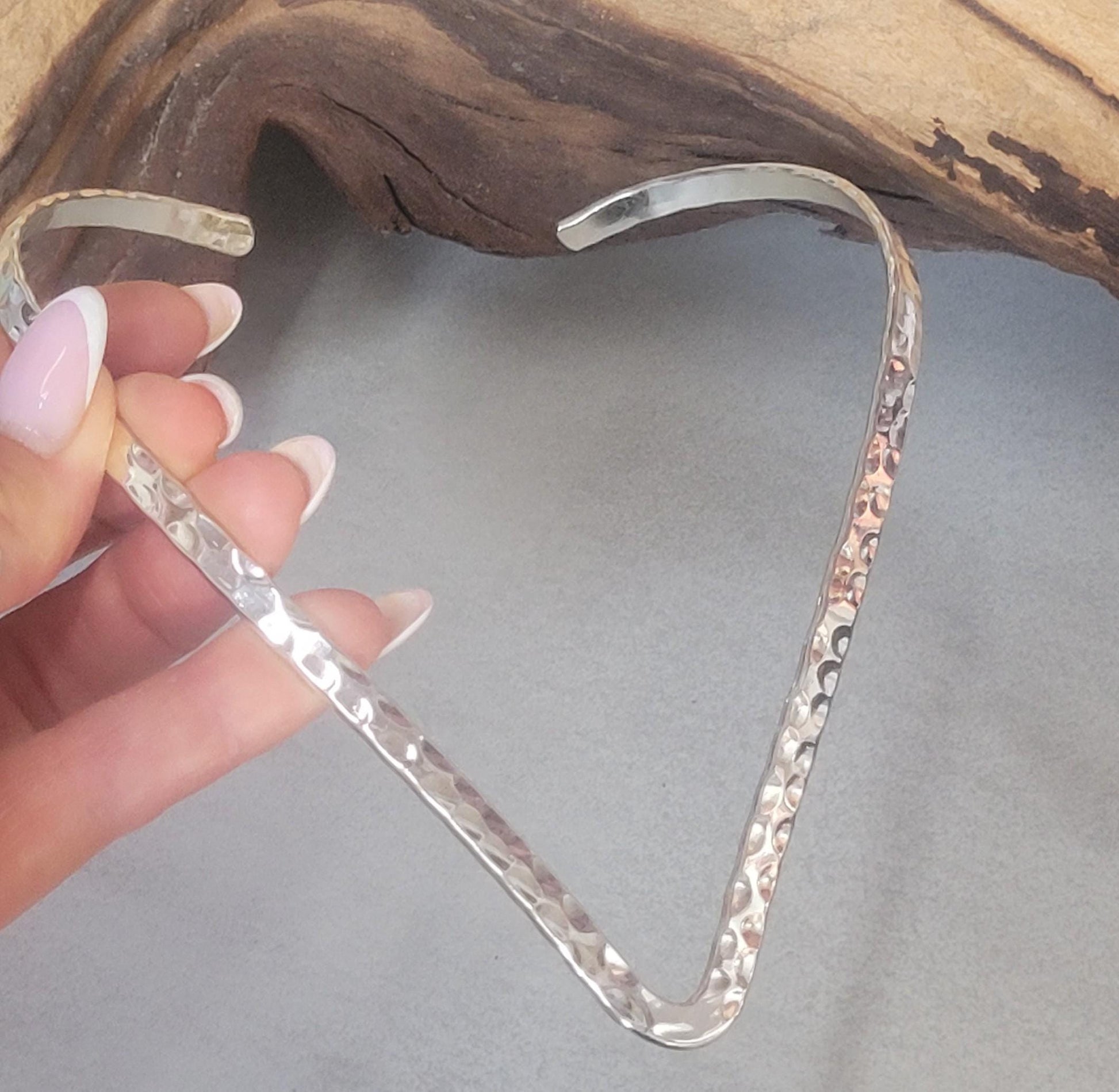 Silver hammered choker necklace: Silver bohemian jewellery