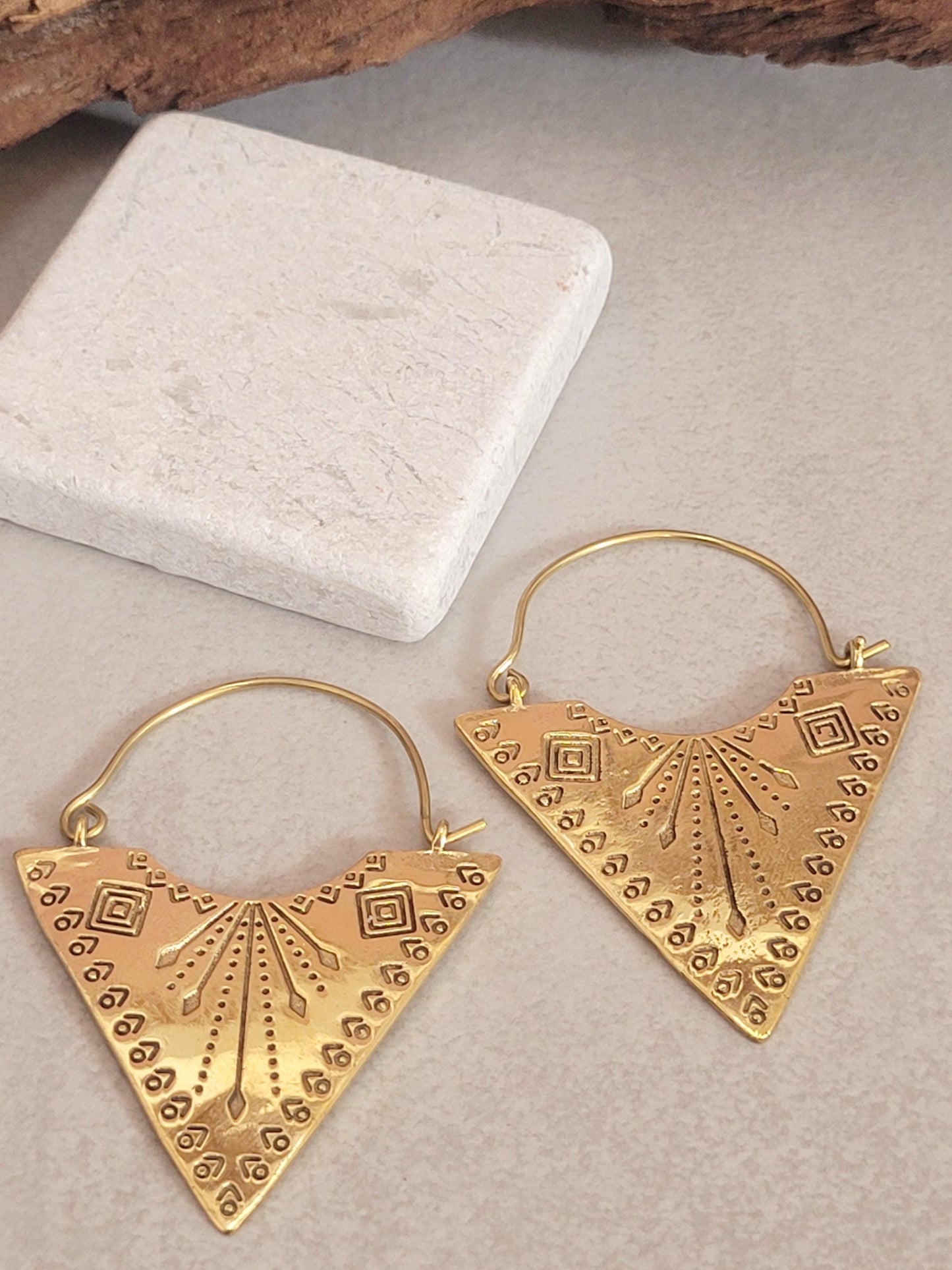 Brass tribal style earrings: Gold bohemian jewellery
