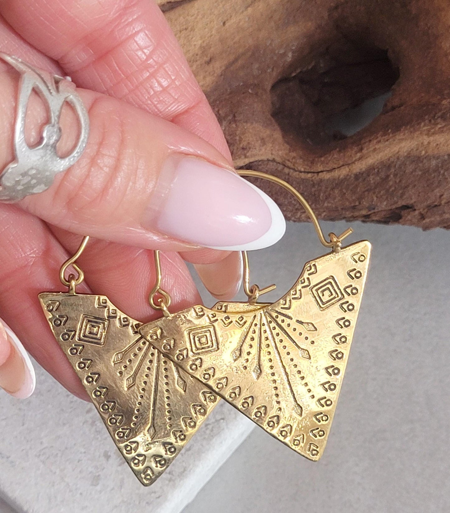 Brass tribal style earrings: Gold bohemian jewellery