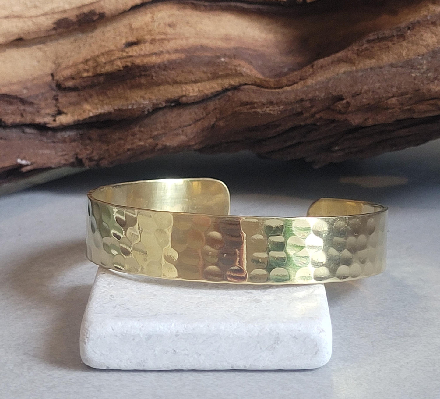Hammered Brass Cuff Bracelet: Adjustable Open Band, Edgy Jewelry