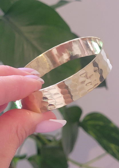 Hammered Brass Cuff Bracelet: Adjustable Open Band, Edgy Jewelry