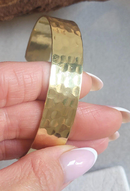 Hammered Brass Cuff Bracelet: Adjustable Open Band, Edgy Jewelry
