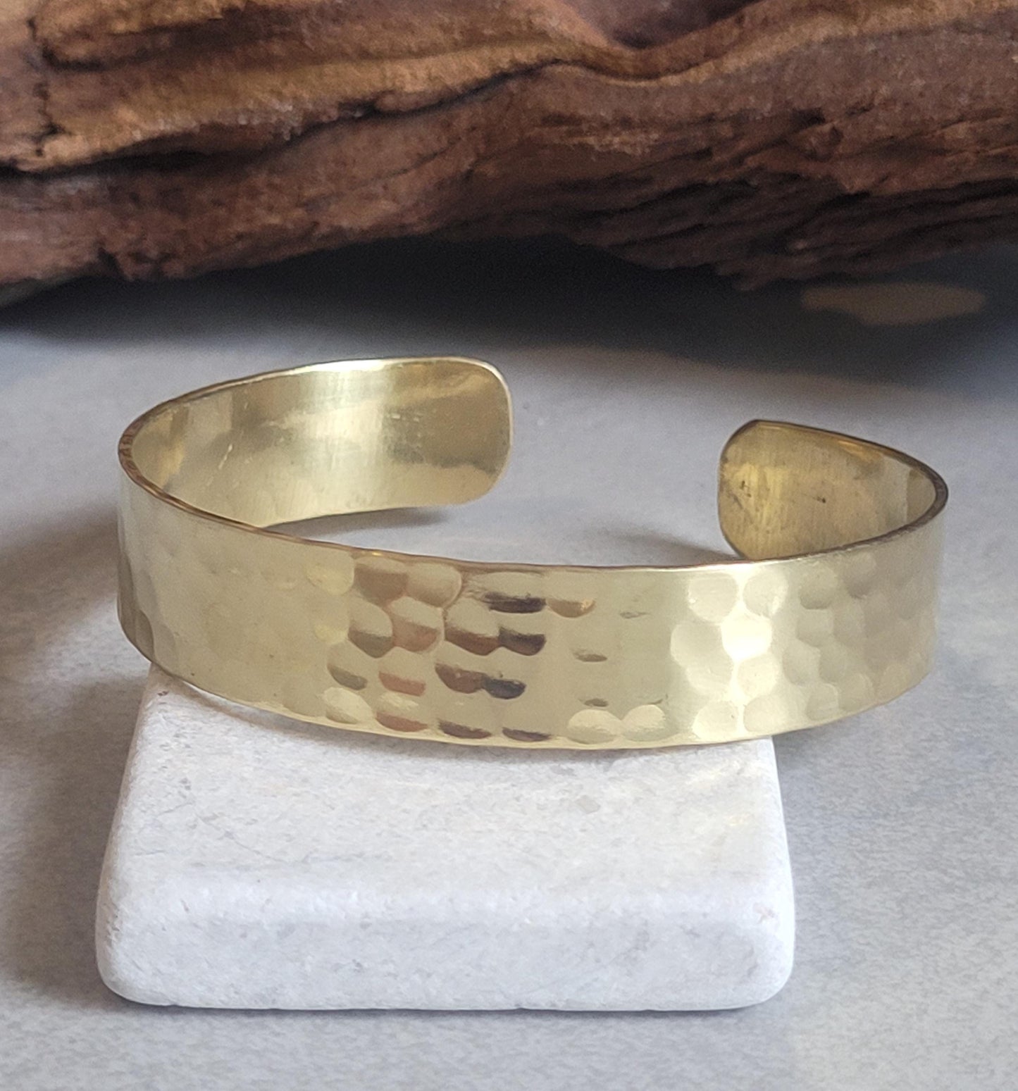 Hammered Brass Cuff Bracelet: Adjustable Open Band, Edgy Jewelry