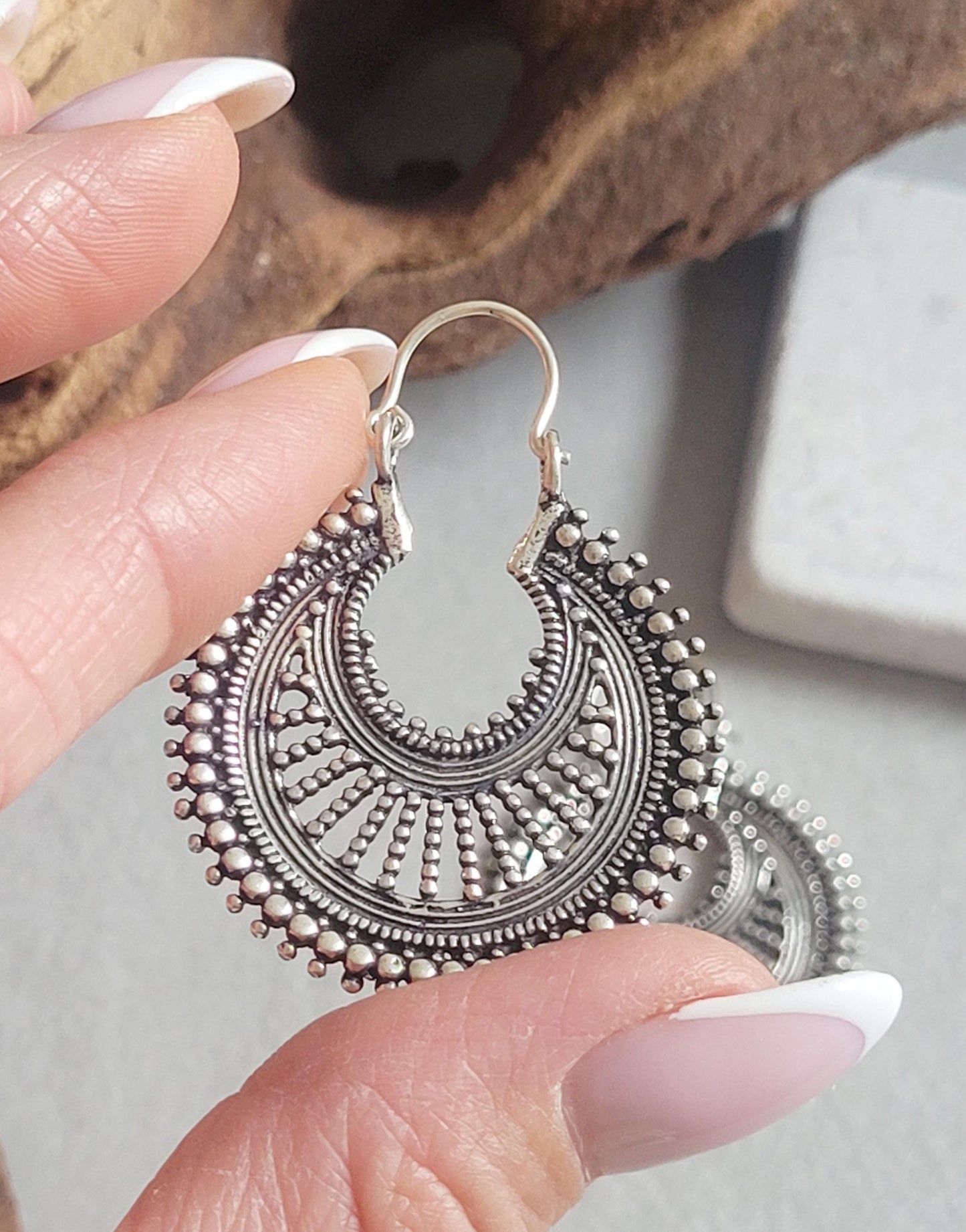 Bohemian Silver Hoop Earrings: Lightweight Plated Jewelry