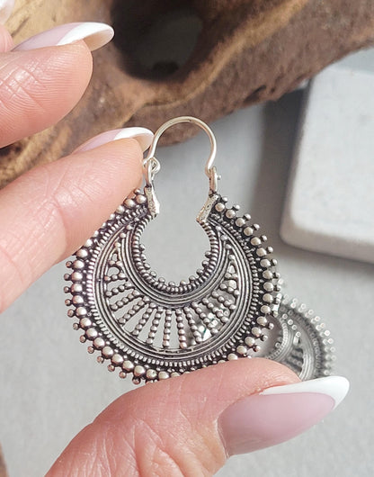Bohemian Silver Hoop Earrings: Lightweight Plated Jewelry