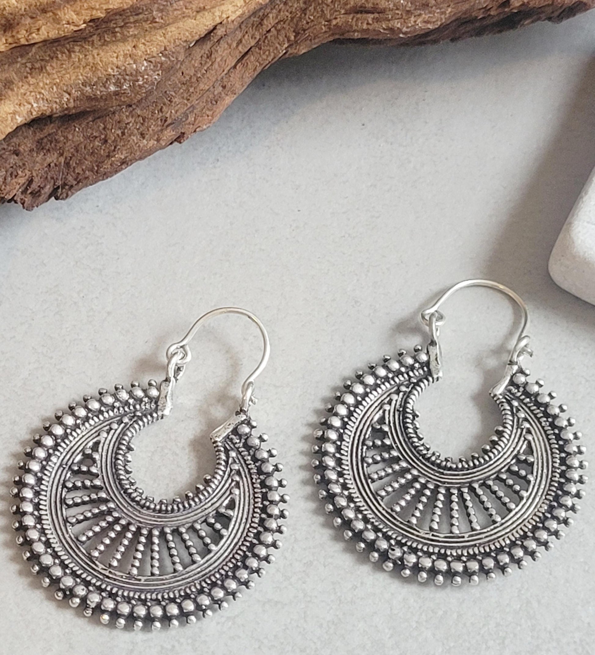 Bohemian Silver Hoop Earrings: Lightweight Plated Jewelry
