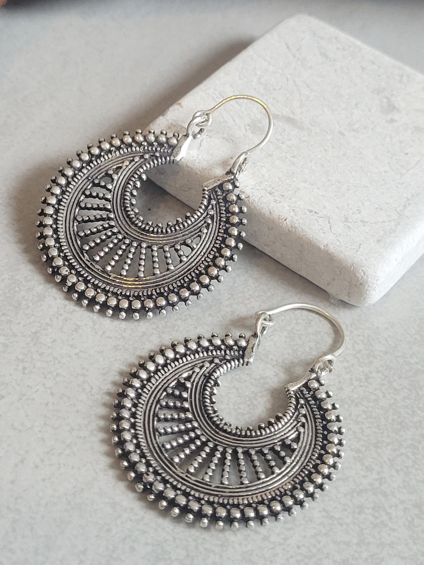 Bohemian Silver Hoop Earrings: Lightweight Plated Jewelry