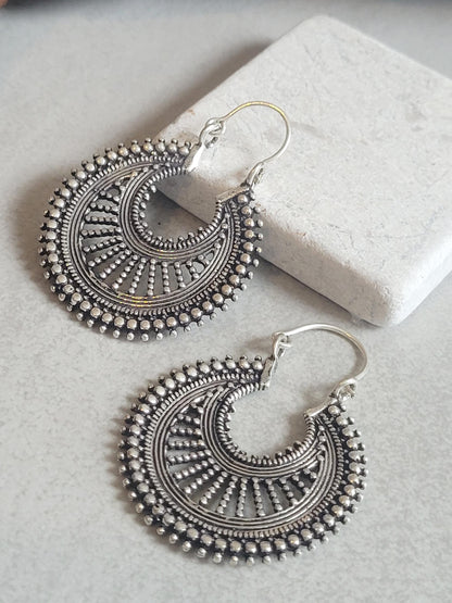 Bohemian Silver Hoop Earrings: Lightweight Plated Jewelry