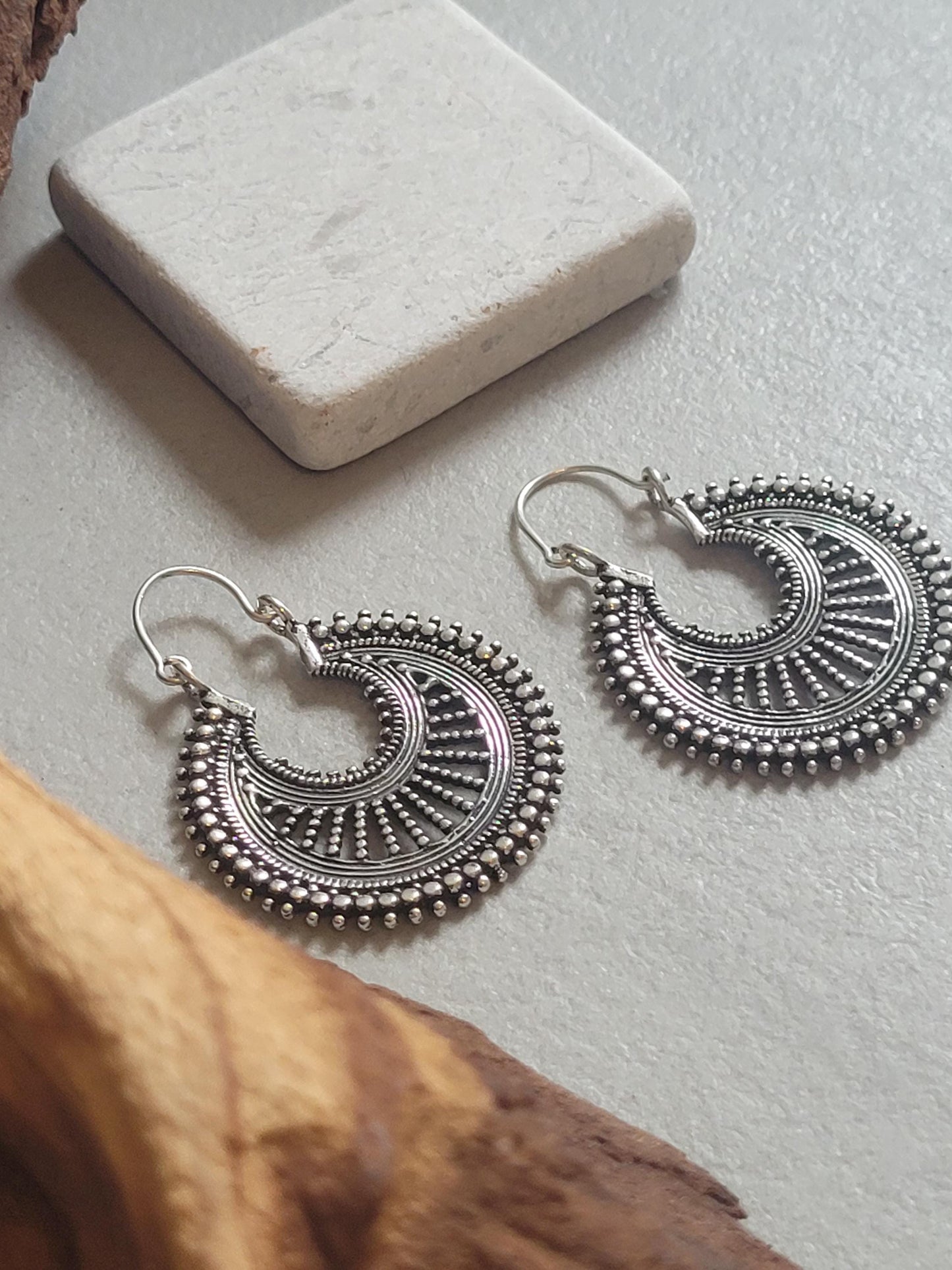 Bohemian Silver Hoop Earrings: Lightweight Plated Jewelry
