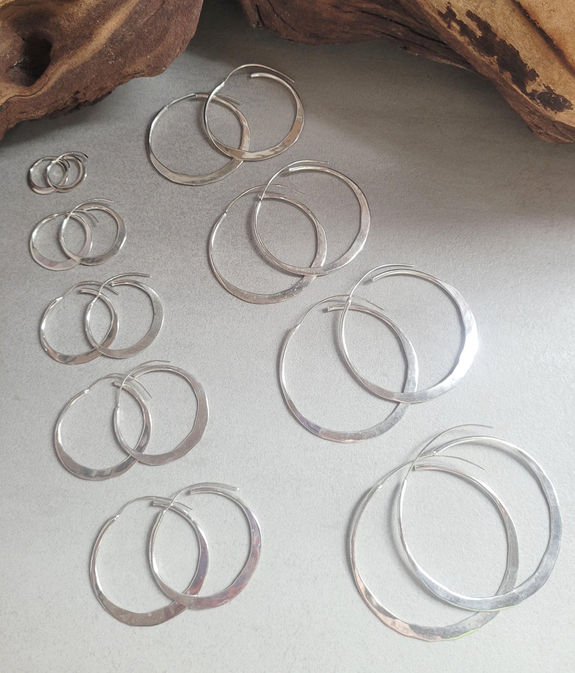 Silver hammered hoops / Hoop earrings / Small hoops / Large hoops / Hippie / Unique / Free shipping