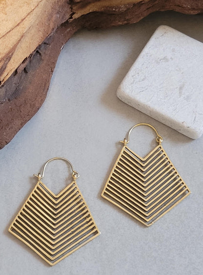 Golden detailed earrings / Art deco style / Aztex jewellery / Gift / Brass earrings / Tribal style / Bohemian jewellery