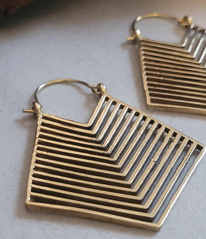 Golden detailed earrings / Art deco style / Aztex jewellery / Gift / Brass earrings / Tribal style / Bohemian jewellery