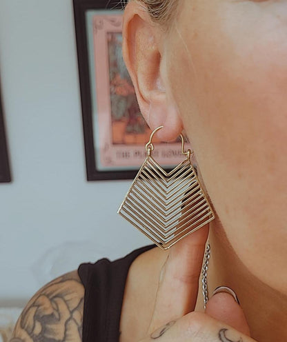 Golden detailed earrings / Art deco style / Aztex jewellery / Gift / Brass earrings / Tribal style / Bohemian jewellery