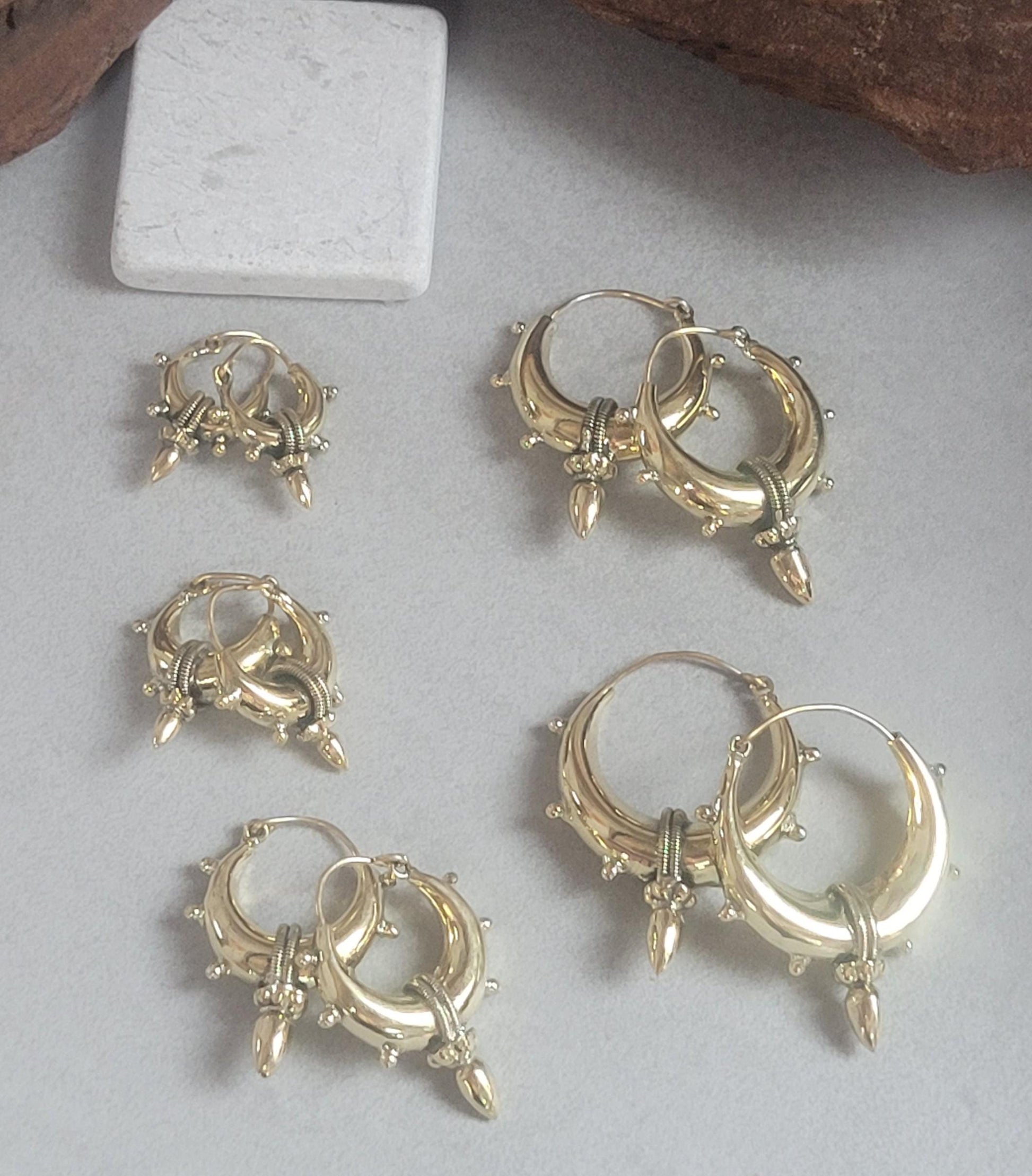 Brass chunky lightweight hoops / Small hoops / Large earrings / Gypsy / Bohemian / Boho / Ethnic hoops / Tribal / Minimal