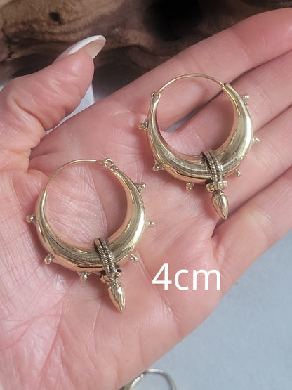 Brass chunky lightweight hoops / Small hoops / Large earrings / Gypsy / Bohemian / Boho / Ethnic hoops / Tribal / Minimal