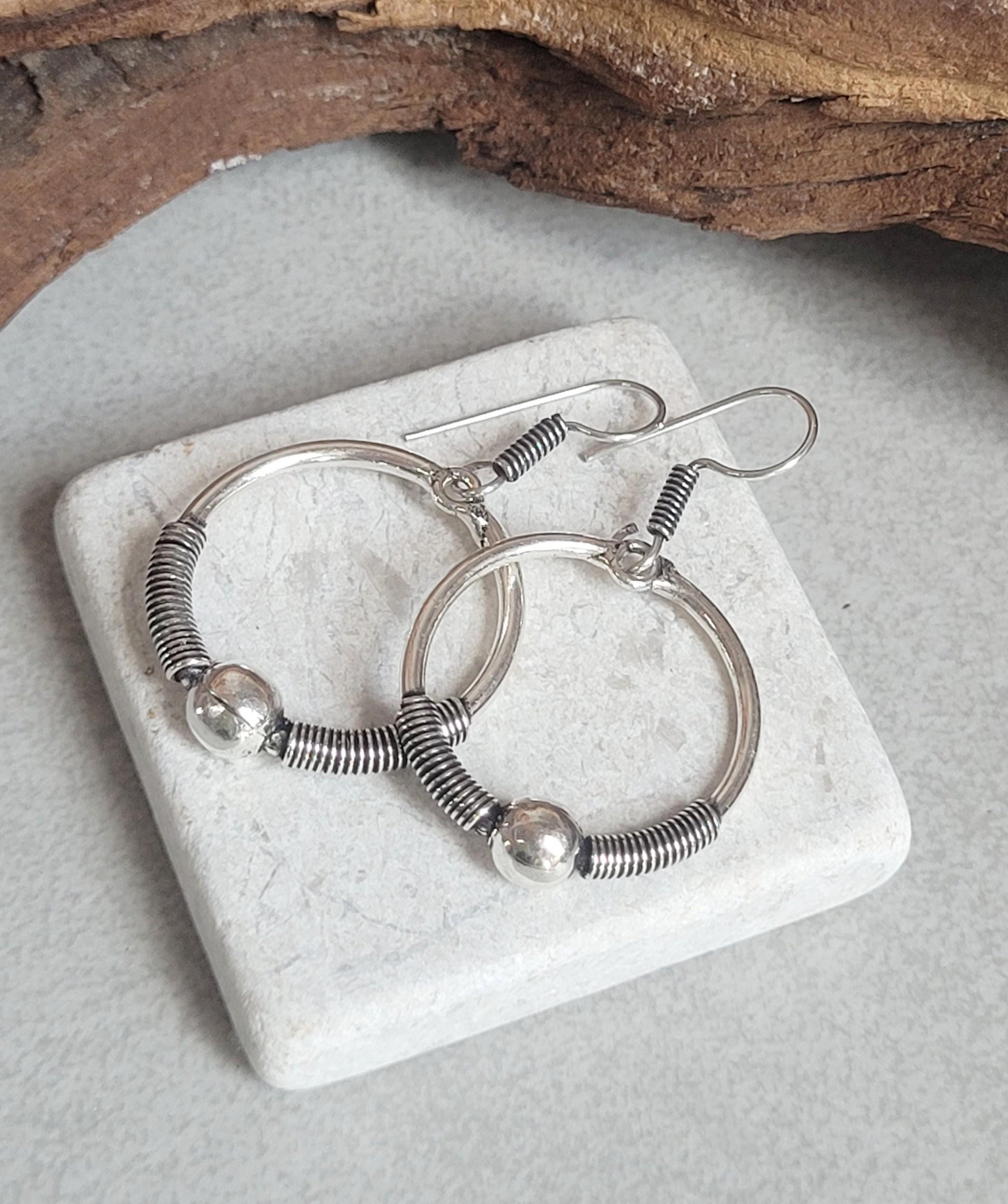 Silver hoop earrings / Dangle hoop earrings