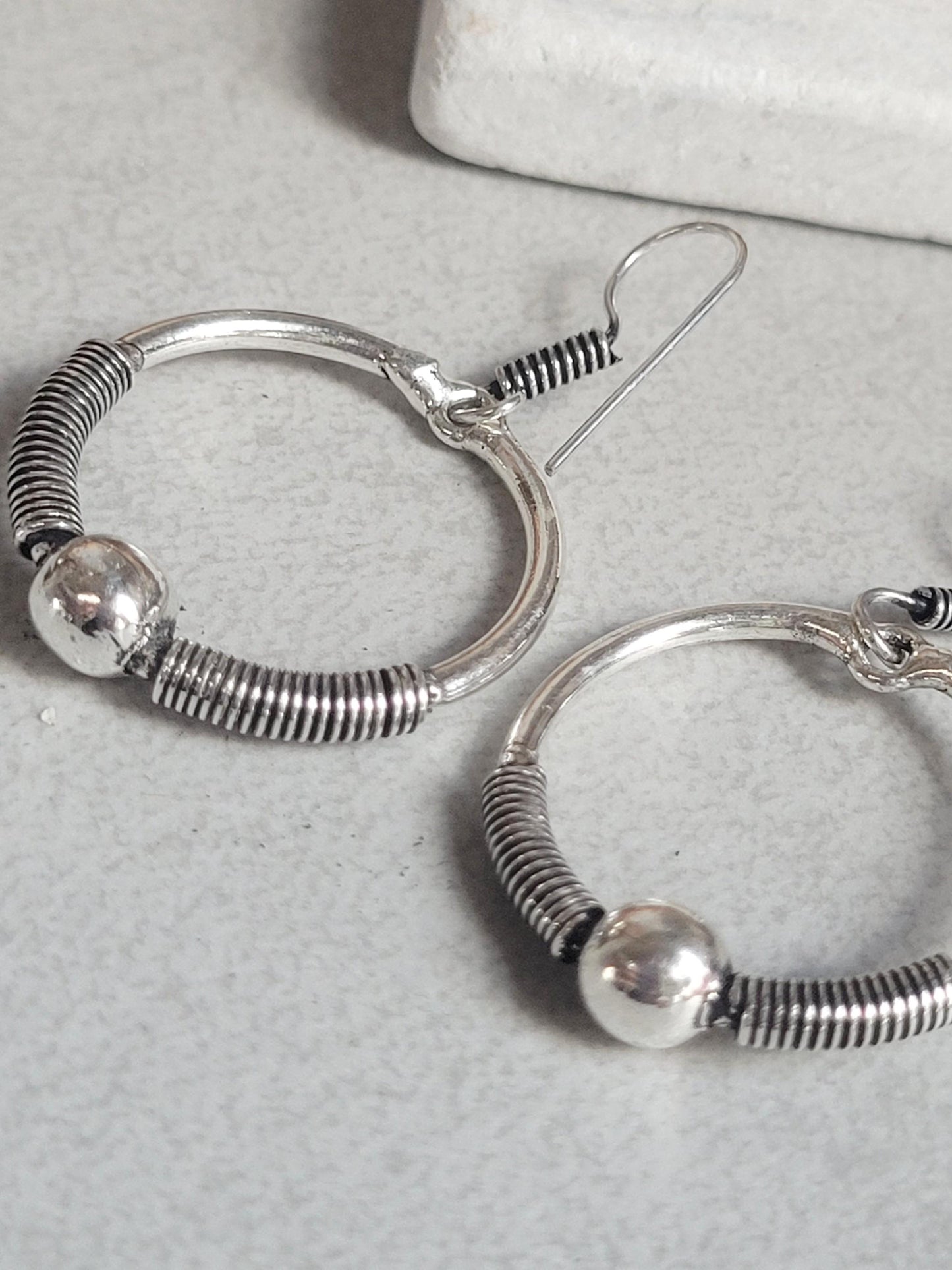 Silver hoop earrings / Dangle hoop earrings