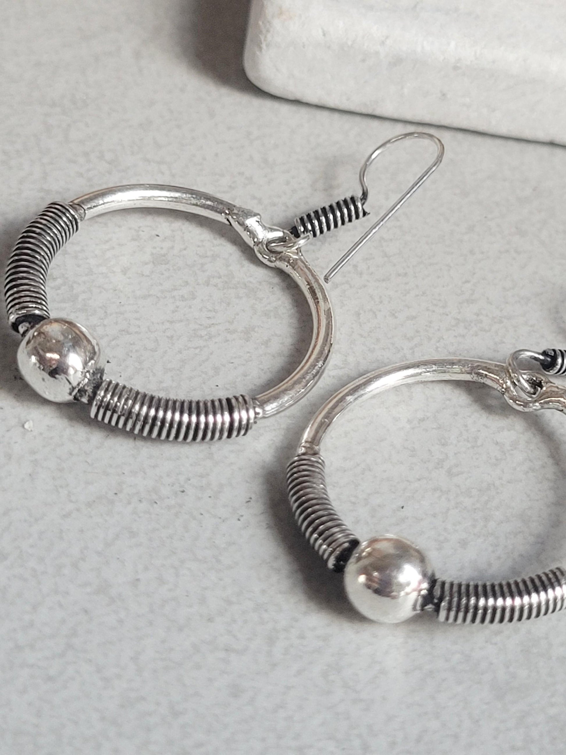 Silver hoop earrings / Dangle hoop earrings