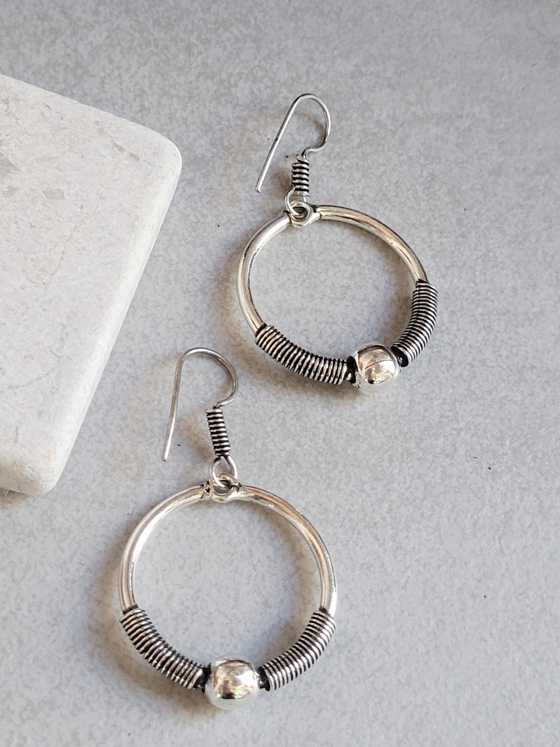 Silver hoop earrings / Dangle hoop earrings