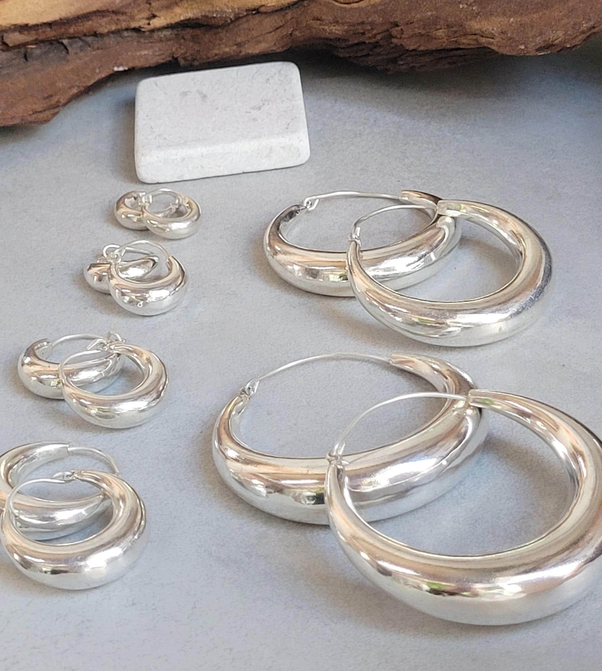 Silver hoop earrings / Classic hoops / Chunky earrings/ Simple jewellery / Unique / Hippie / Free shipping