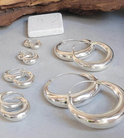 Silver hoop earrings / Classic hoops / Chunky earrings/ Simple jewellery / Unique / Hippie / Free shipping
