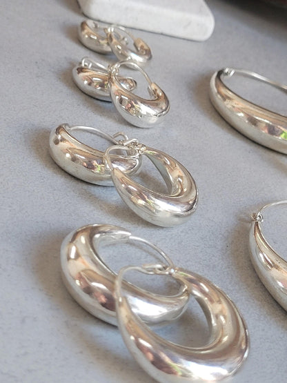 Silver hoop earrings / Classic hoops / Chunky earrings/ Simple jewellery / Unique / Hippie / Free shipping