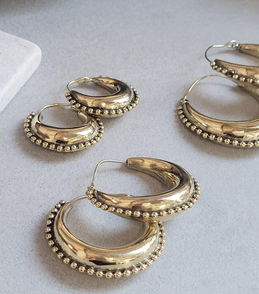 Brass chunky lightweight hoops / Small hoops / Large earrings / Gypsy / Bohemian / Boho / Ethnic hoops