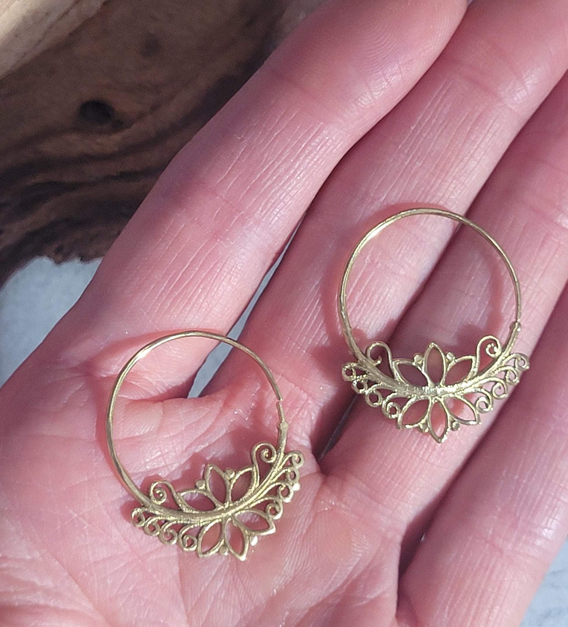 Brass spiral earrings gold jewellery gift : Gift for her