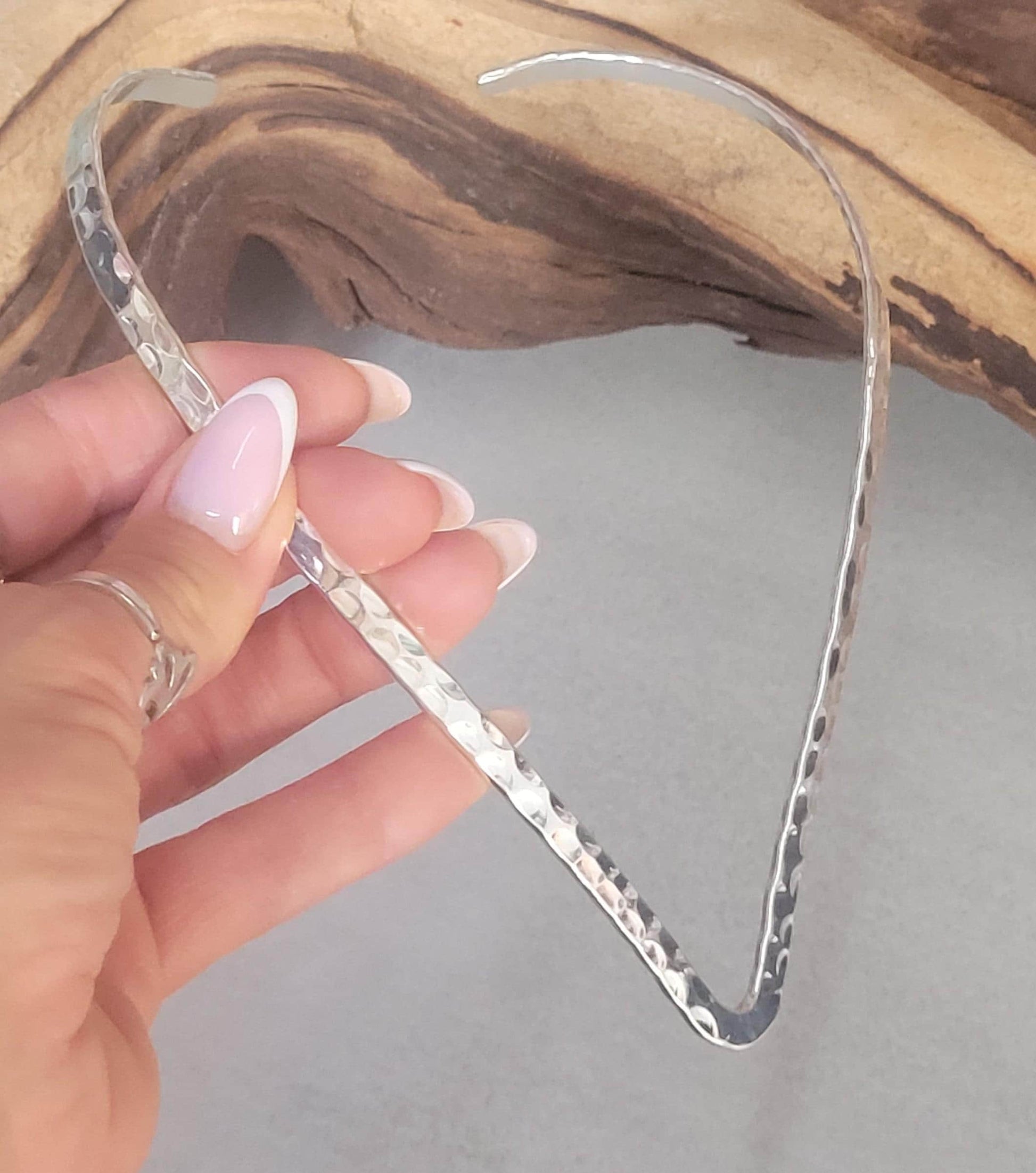 Silver hammered choker necklace: Silver bohemian jewellery