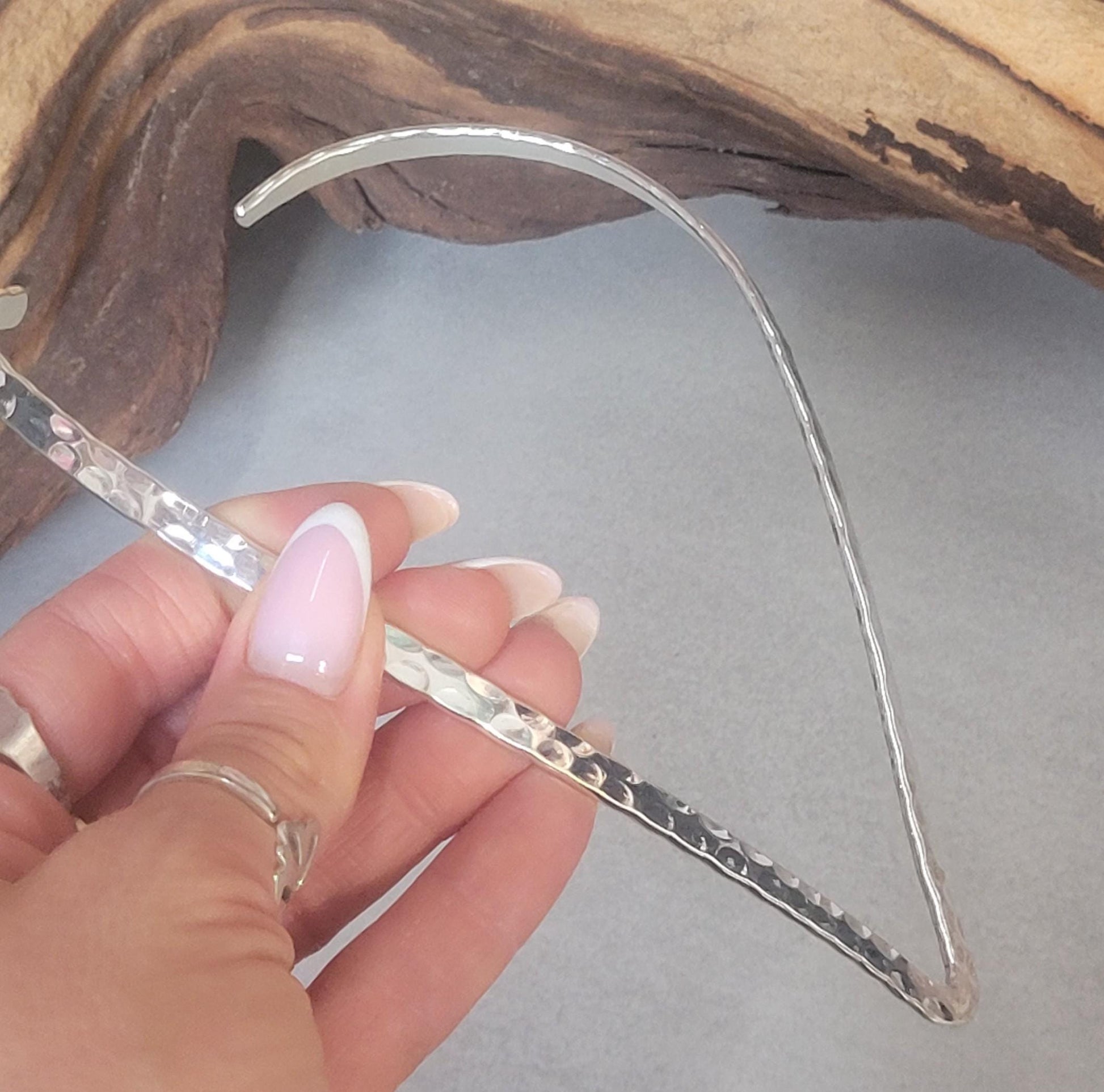 Silver hammered choker necklace: Silver bohemian jewellery