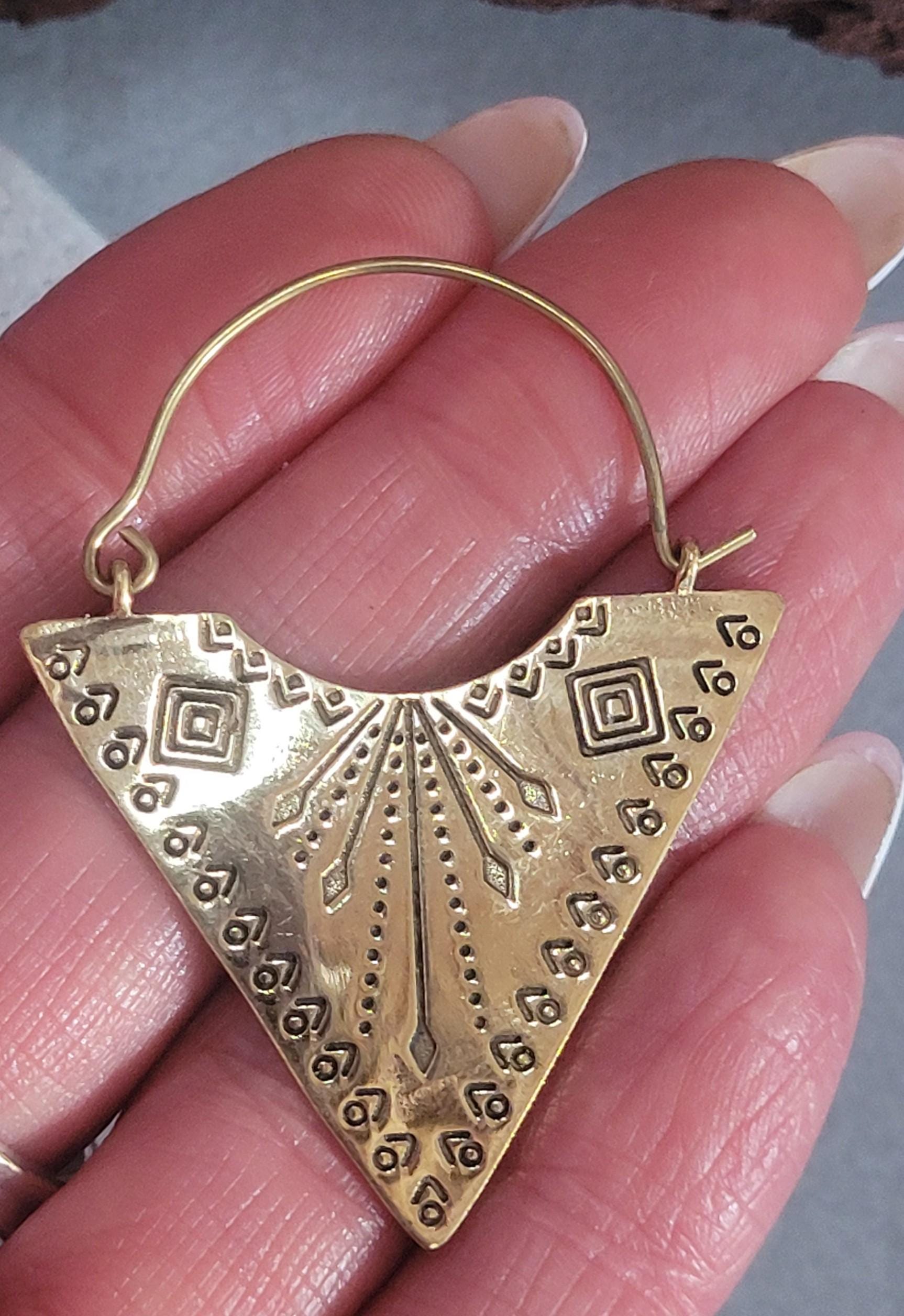 Brass tribal style earrings: Gold bohemian jewellery