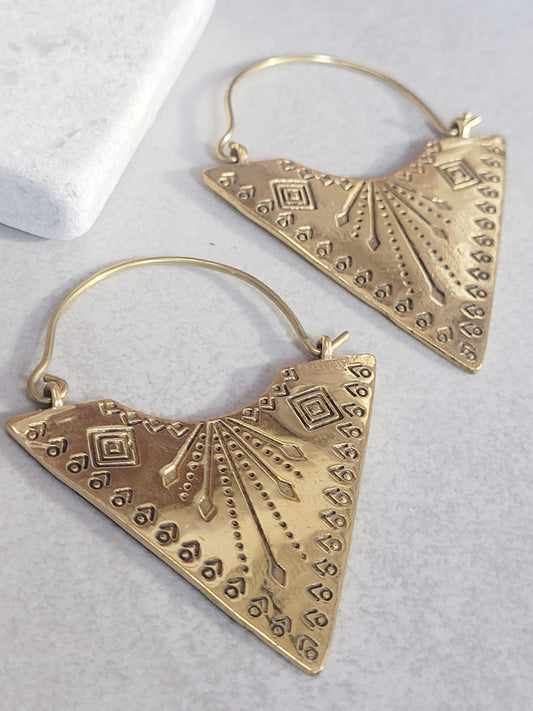 Brass tribal style earrings: Gold bohemian jewellery