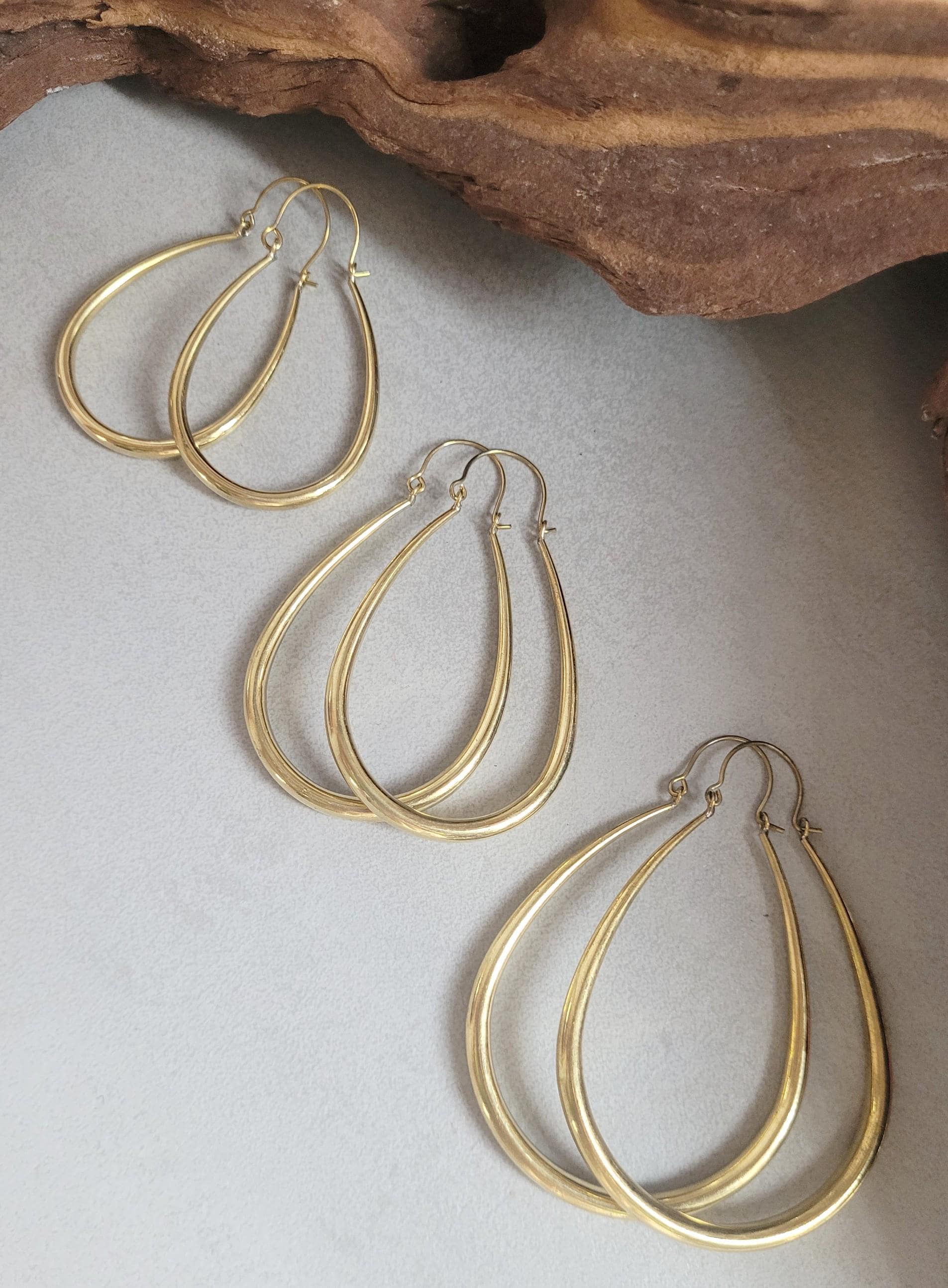 Golden hoop earrings / Small hoops / Large hoops / Lightweight hoops / Teardrop earrings / Ethnic / Pretty / Brass / Gold