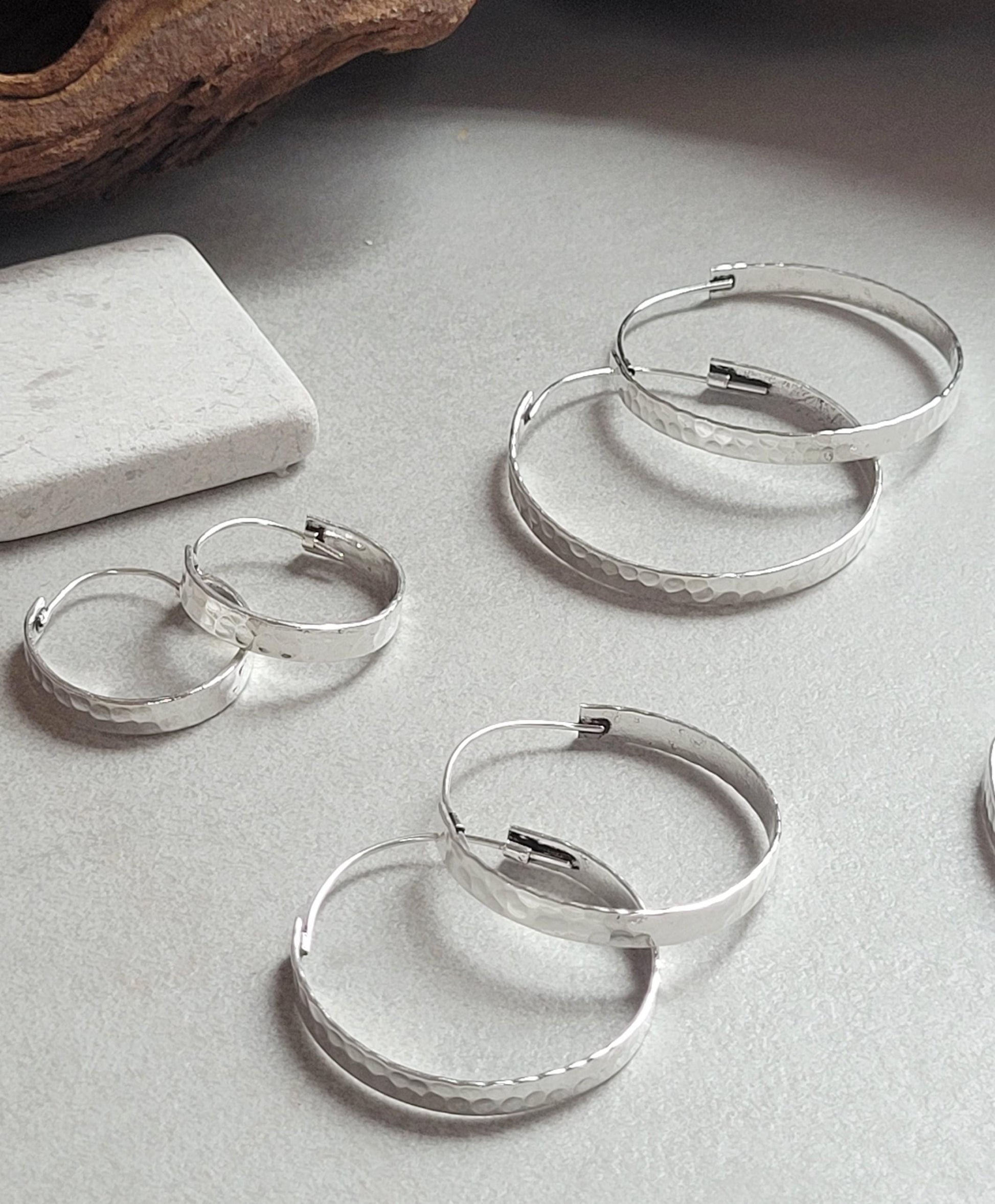 Silver hammered hoops / Hoop earrings / Small hoops / Large hoops / Hippie / Unique / Hoops