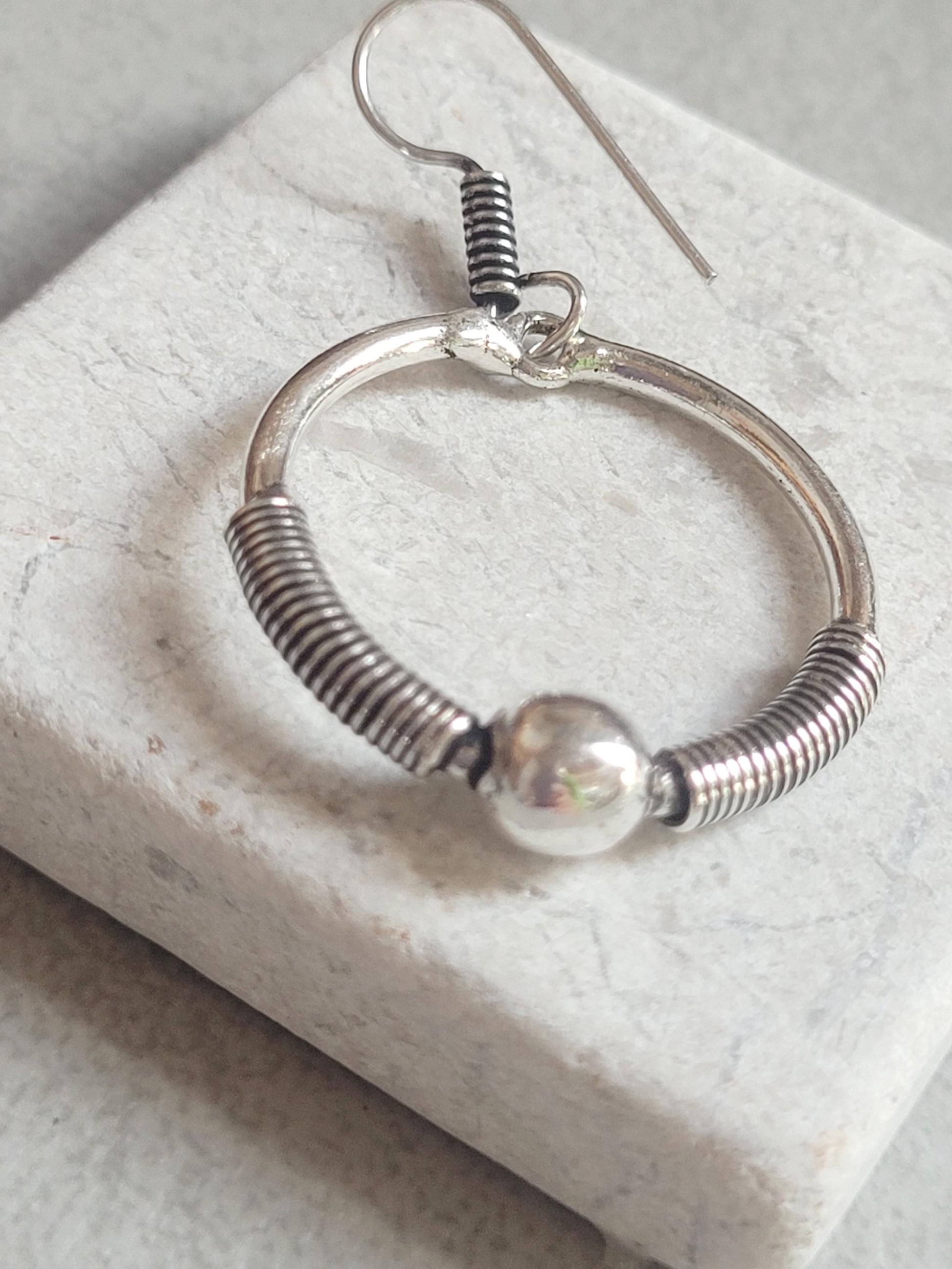 Silver hoop earrings / Dangle hoop earrings