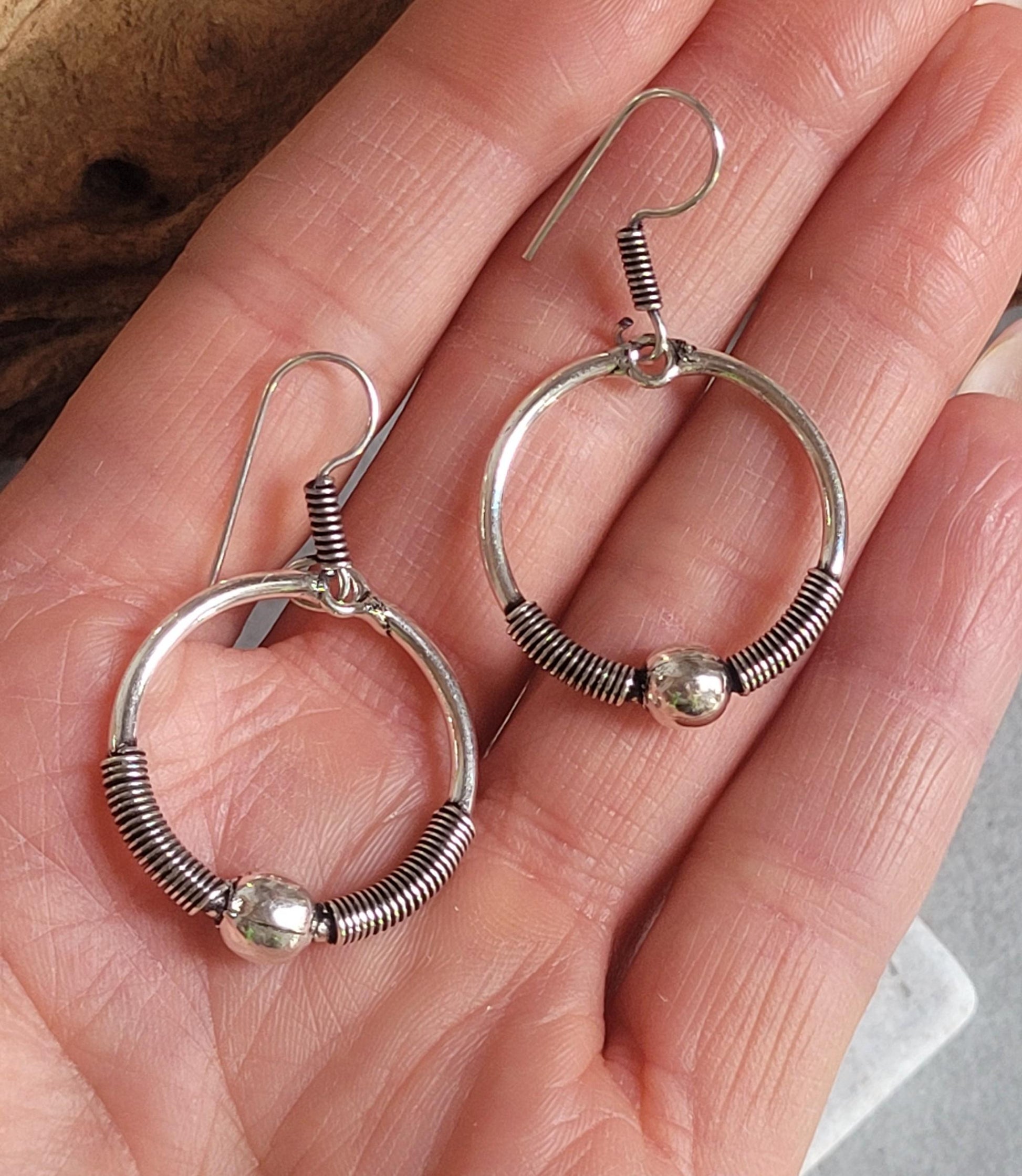 Silver hoop earrings / Dangle hoop earrings