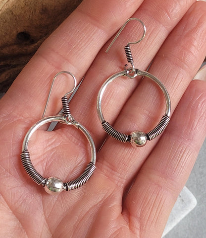 Silver hoop earrings / Dangle hoop earrings