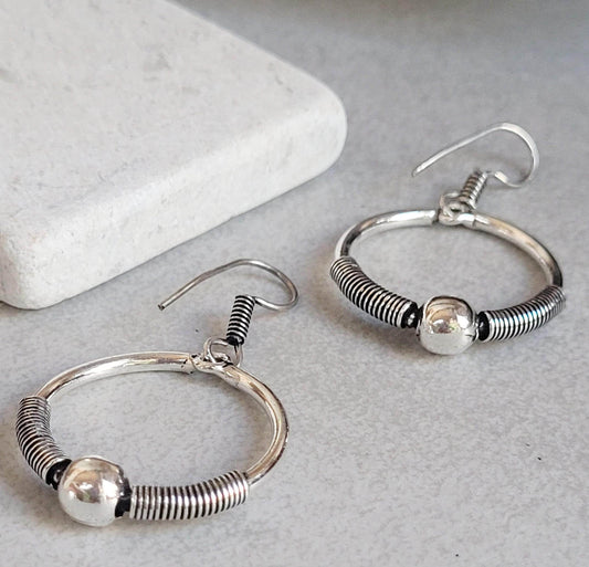 Silver hoop earrings / Dangle hoop earrings
