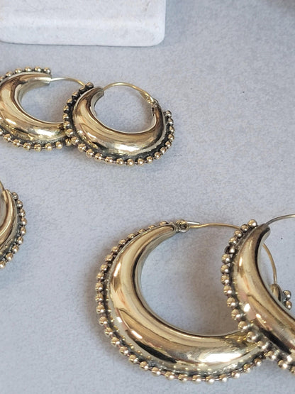 Brass chunky lightweight hoops / Small hoops / Large earrings / Gypsy / Bohemian / Boho / Ethnic hoops