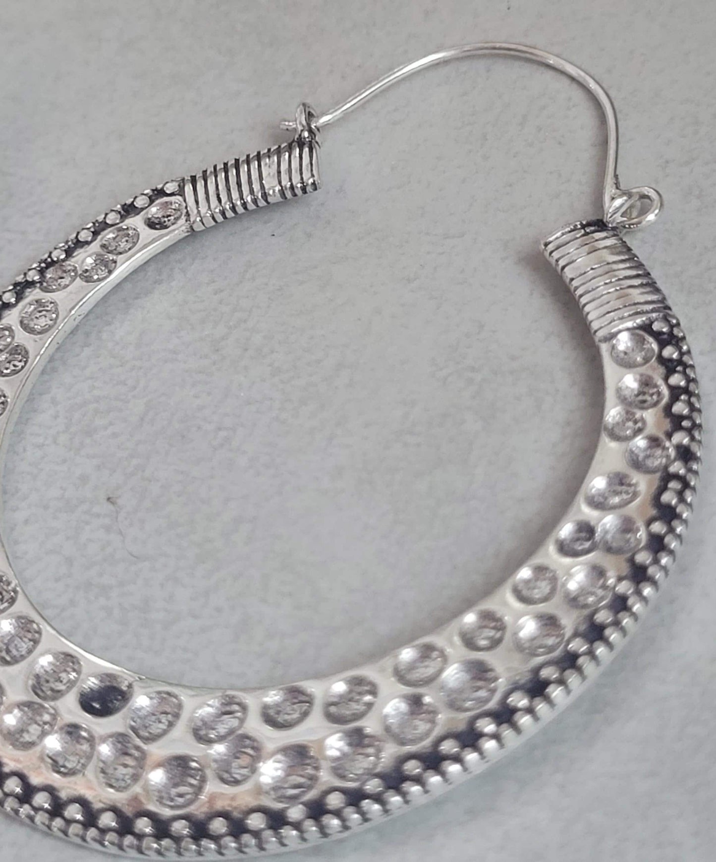 Large silver detailed hoop earrings / Lightweight earrings