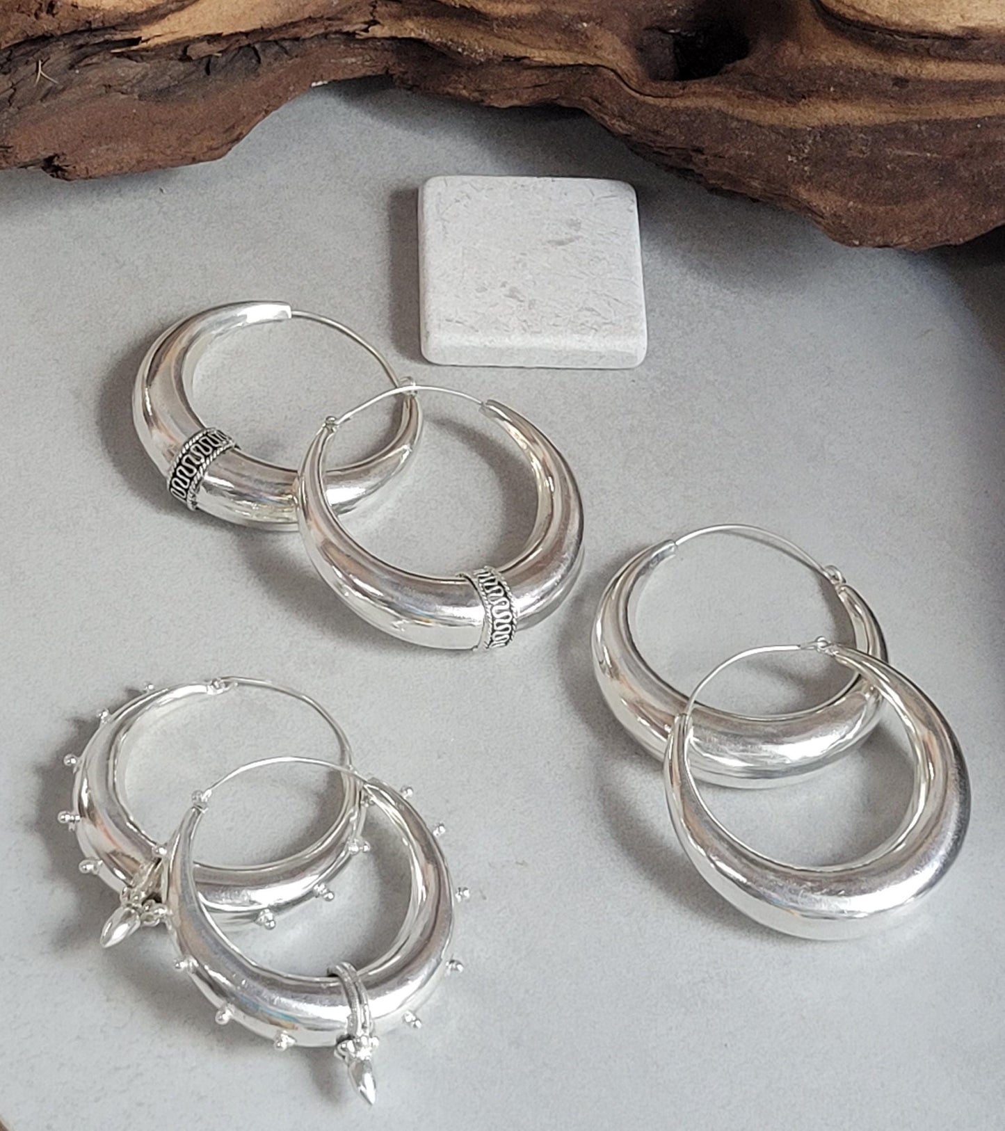 Silver Hoop Earring Set: Large, Simple, Hypoallergenic