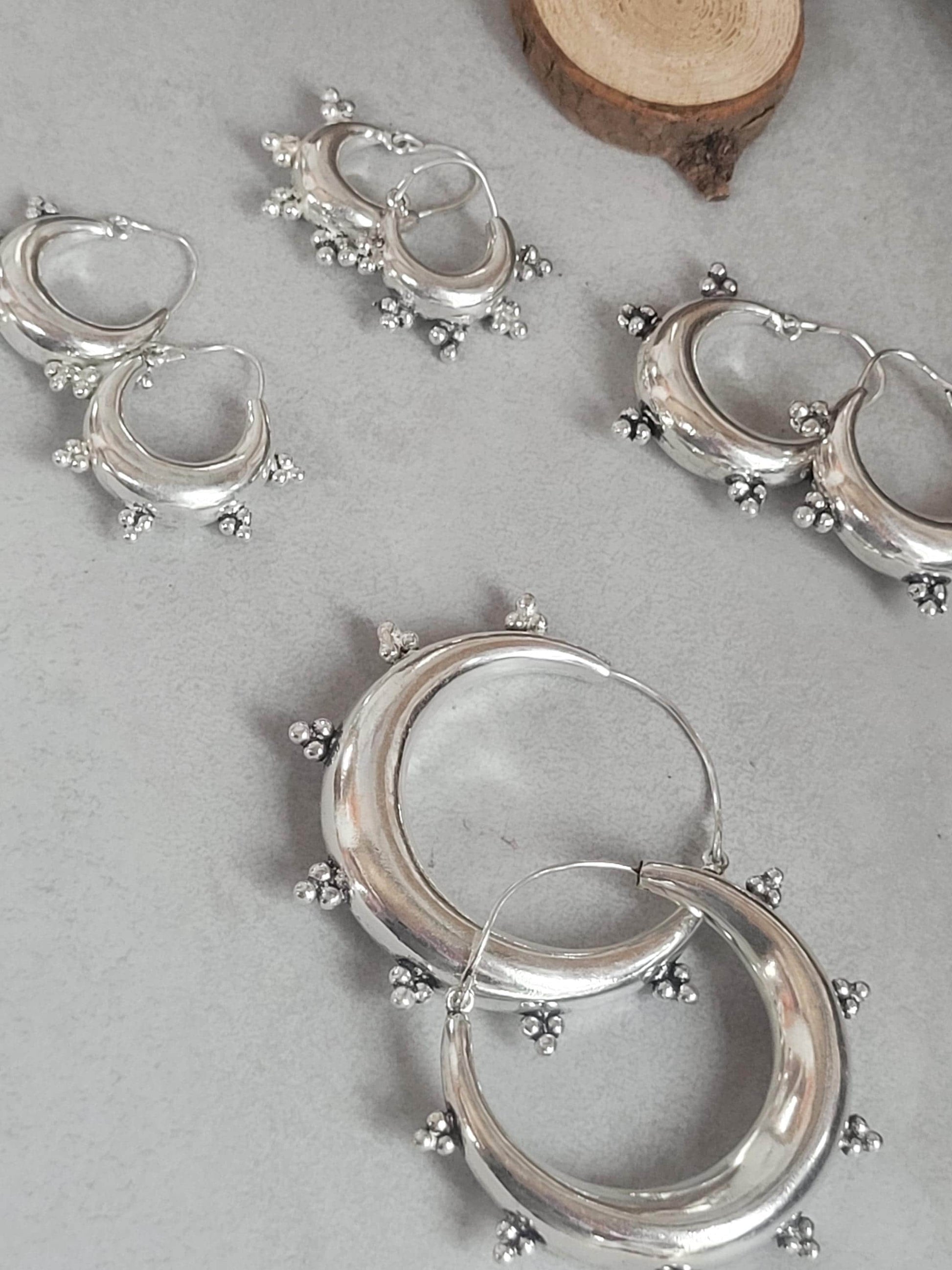 Silver chunky lightweight hoops / Small hoops / Large earrings / Gypsy / Bohemian / Boho / Ethnic hoops / Detailed / Hoops/ Unique