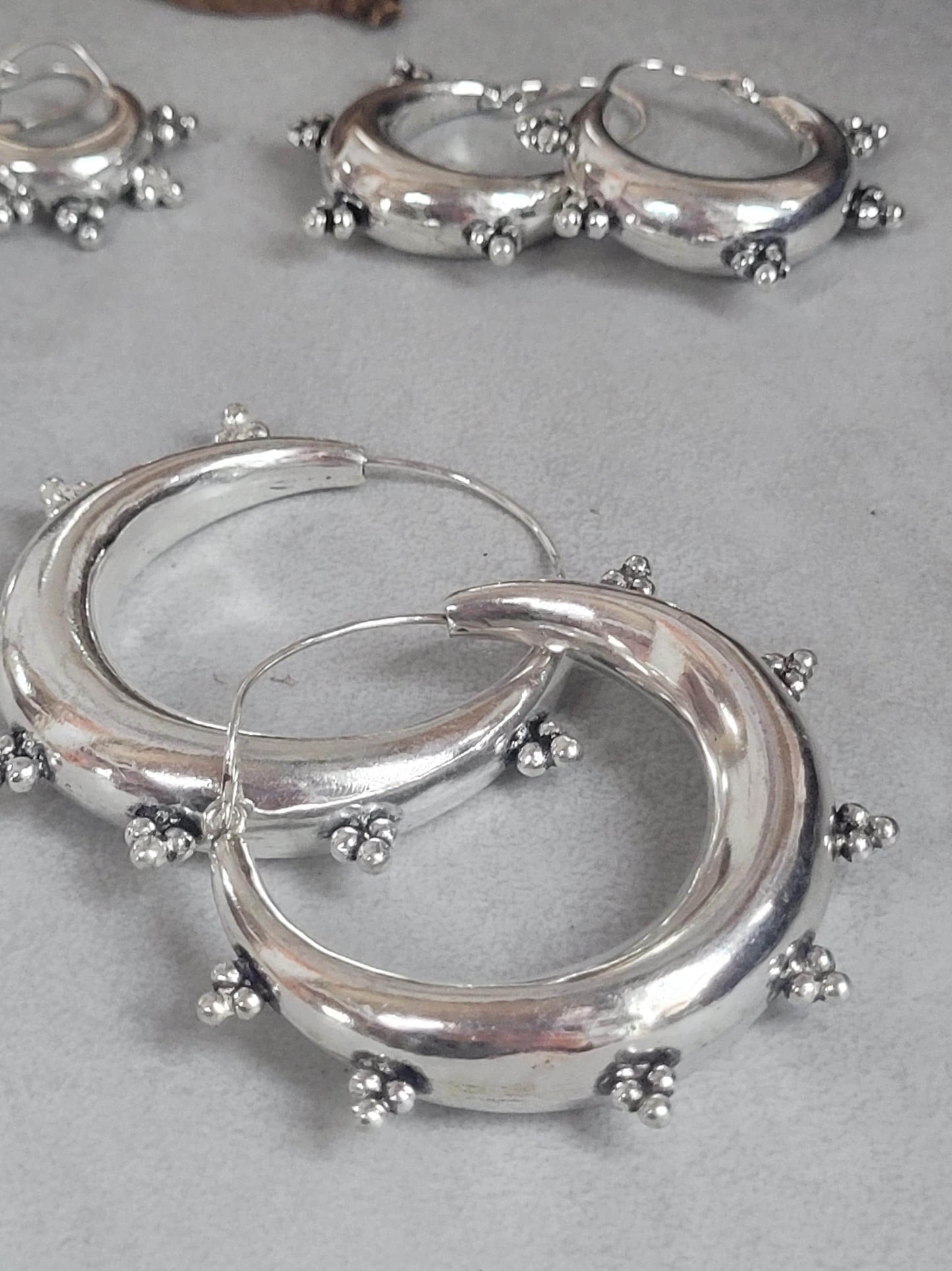 Silver chunky lightweight hoops / Small hoops / Large earrings / Gypsy / Bohemian / Boho / Ethnic hoops / Detailed / Hoops/ Unique