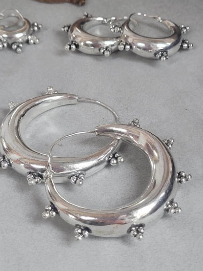 Silver chunky lightweight hoops / Small hoops / Large earrings / Gypsy / Bohemian / Boho / Ethnic hoops / Detailed / Hoops/ Unique